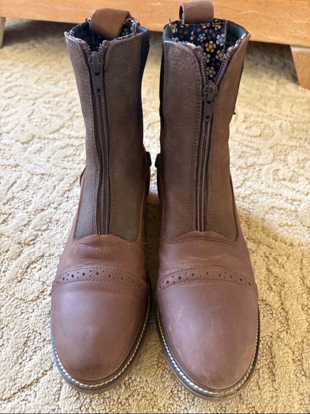Brown Women's Front-Zip Leather Boot